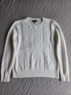 Banana Republic White Cable-Panel Crewneck Sweater - Size S